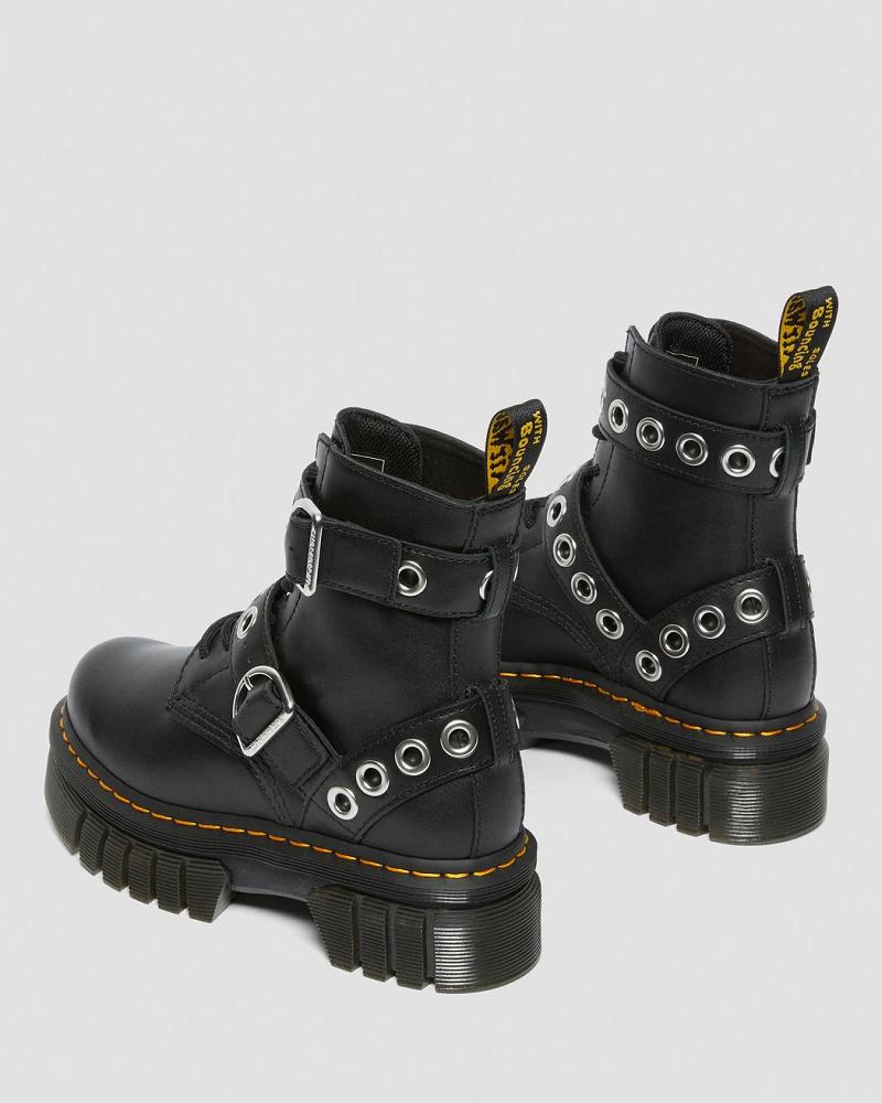 Dr Martens Audrick Hardware Lær Platform Støvler Dame Svarte | Norge 547SGL